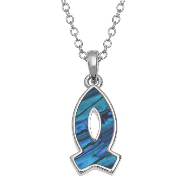 Blue ichthus fish necklace