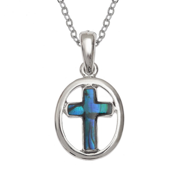 Blue oval cross necklace