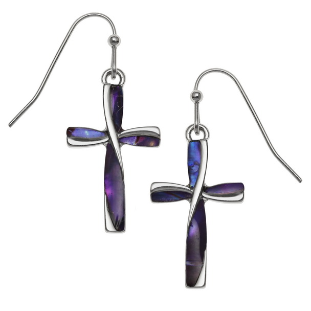 Purple cross earrings